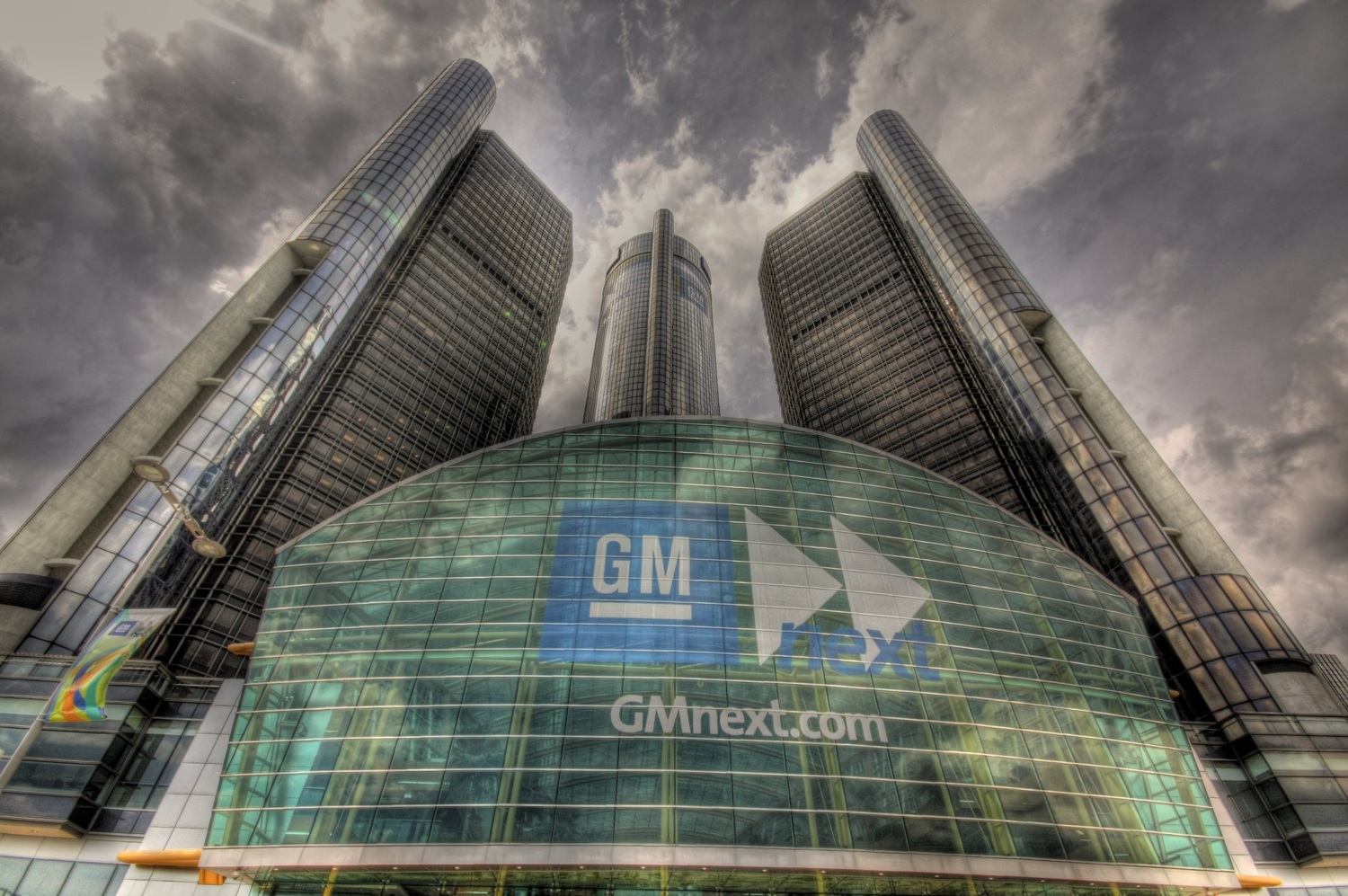 GM HQ against cloudy sky